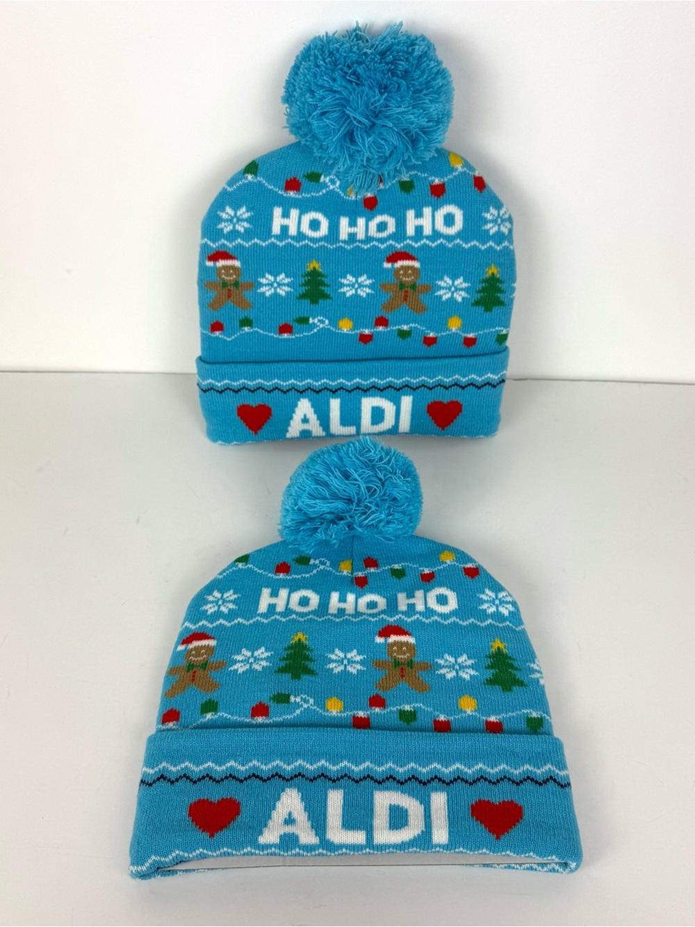 Aldi 2-Pack Beanies Holiday Christmas Blue Ho Ho Ho NWT
